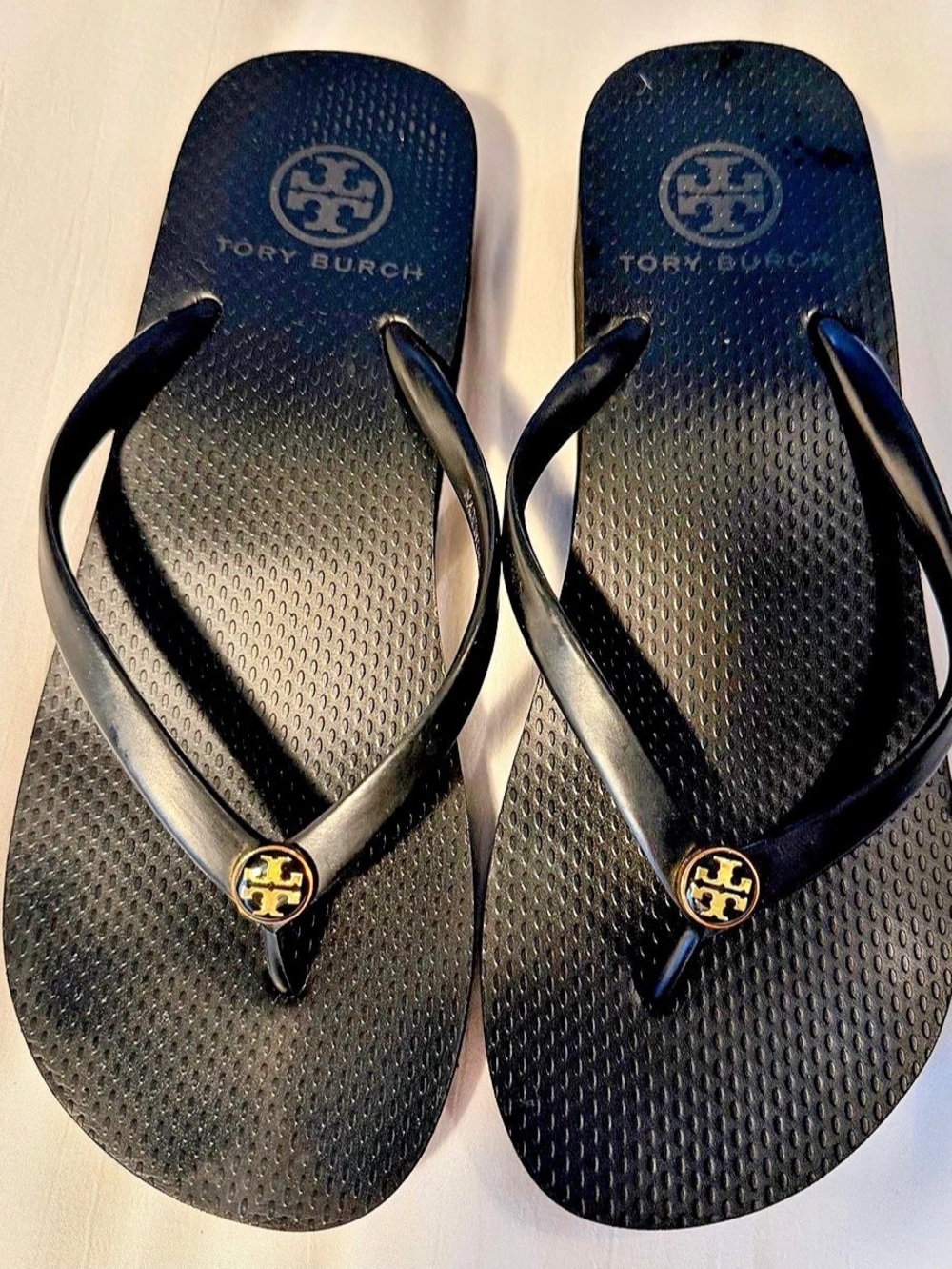 Tory Burch Miller Wedge Sandal Black Wedge Flip Flop Sandals SZ 5 - Picture 2 of 5
